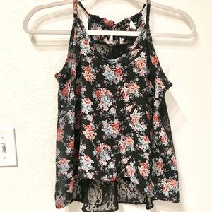 Feminine Lace Back Neck Tie Floral Tank Top